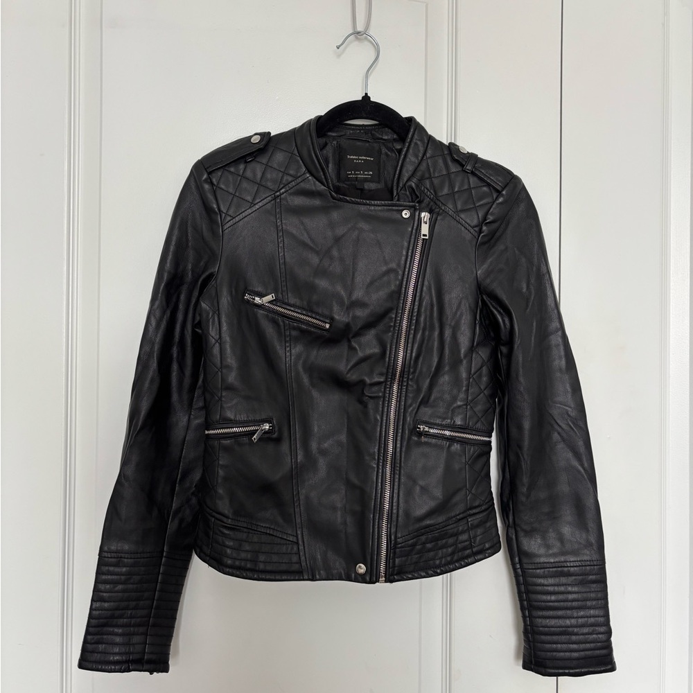Zara Quilted Black Faux Leather Jacket